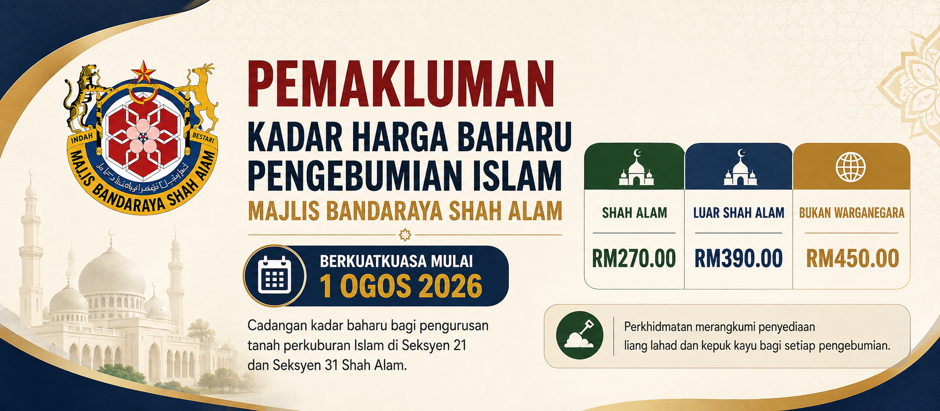Pemakluman kadar harga baharu pengebumian Islam Majlis Bandaraya Shah Alam